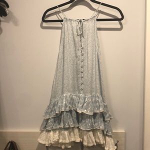 Sunday St Tropez baby blue,cream, metallic silver dress. NWT- M fits like a xs/s